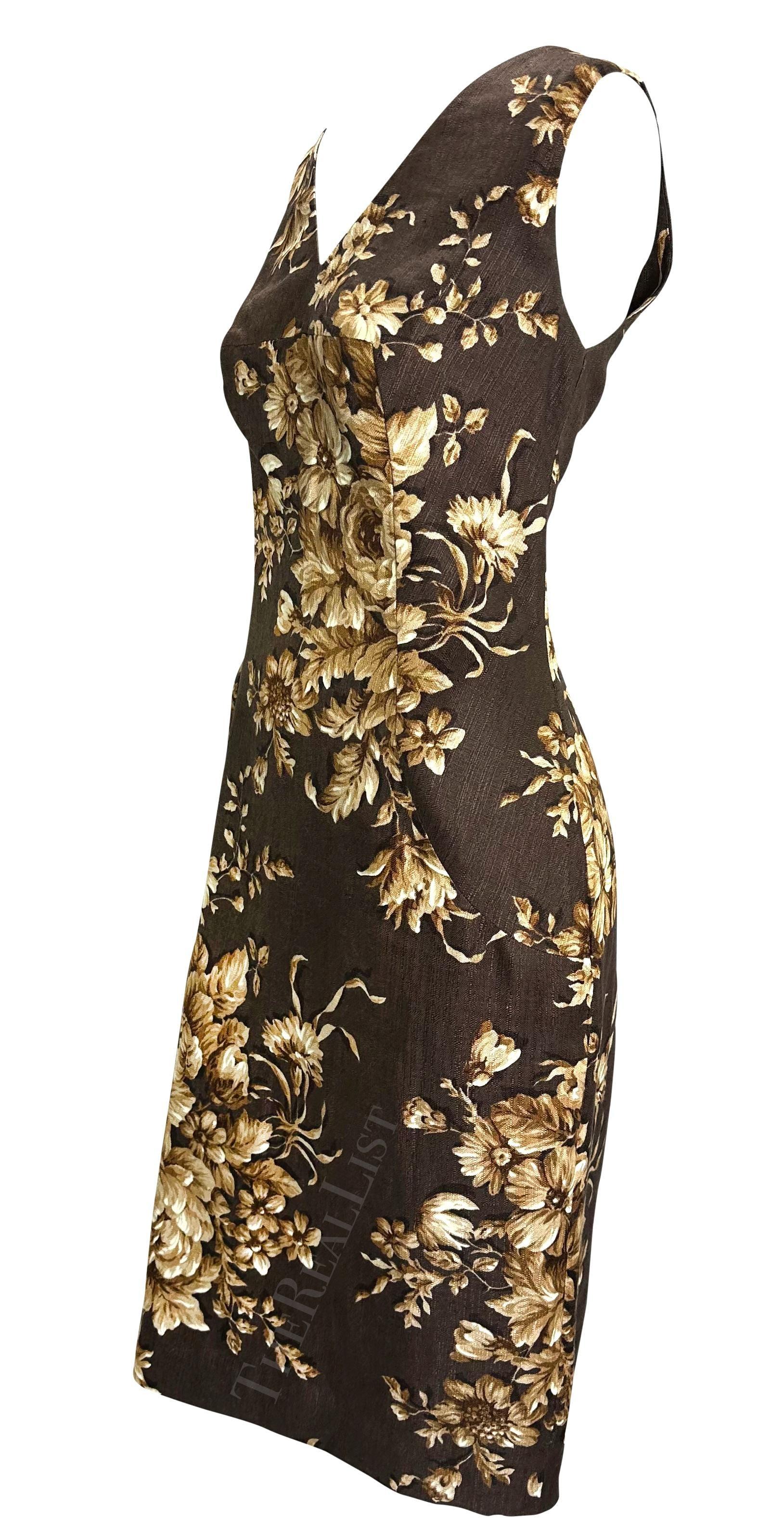 S/S 1997 Dolce & Gabbana Laufsteg Braun Beige Floral Ärmelloses Kleid (Schwarz) im Angebot