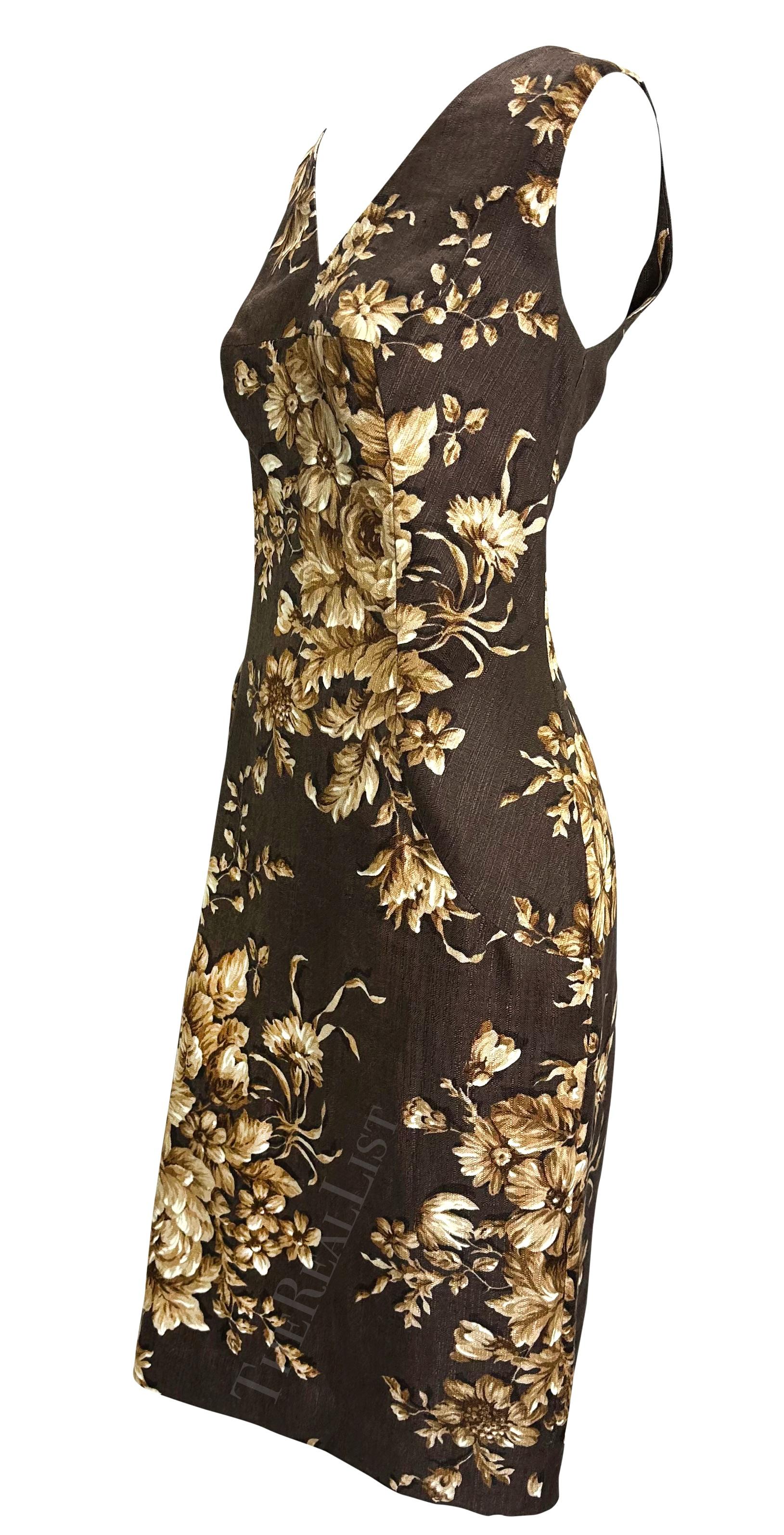 S/S 1997 Dolce & Gabbana Runway Brown Beige Floral Sleeveless Dress In Excellent Condition For Sale In West Hollywood, CA