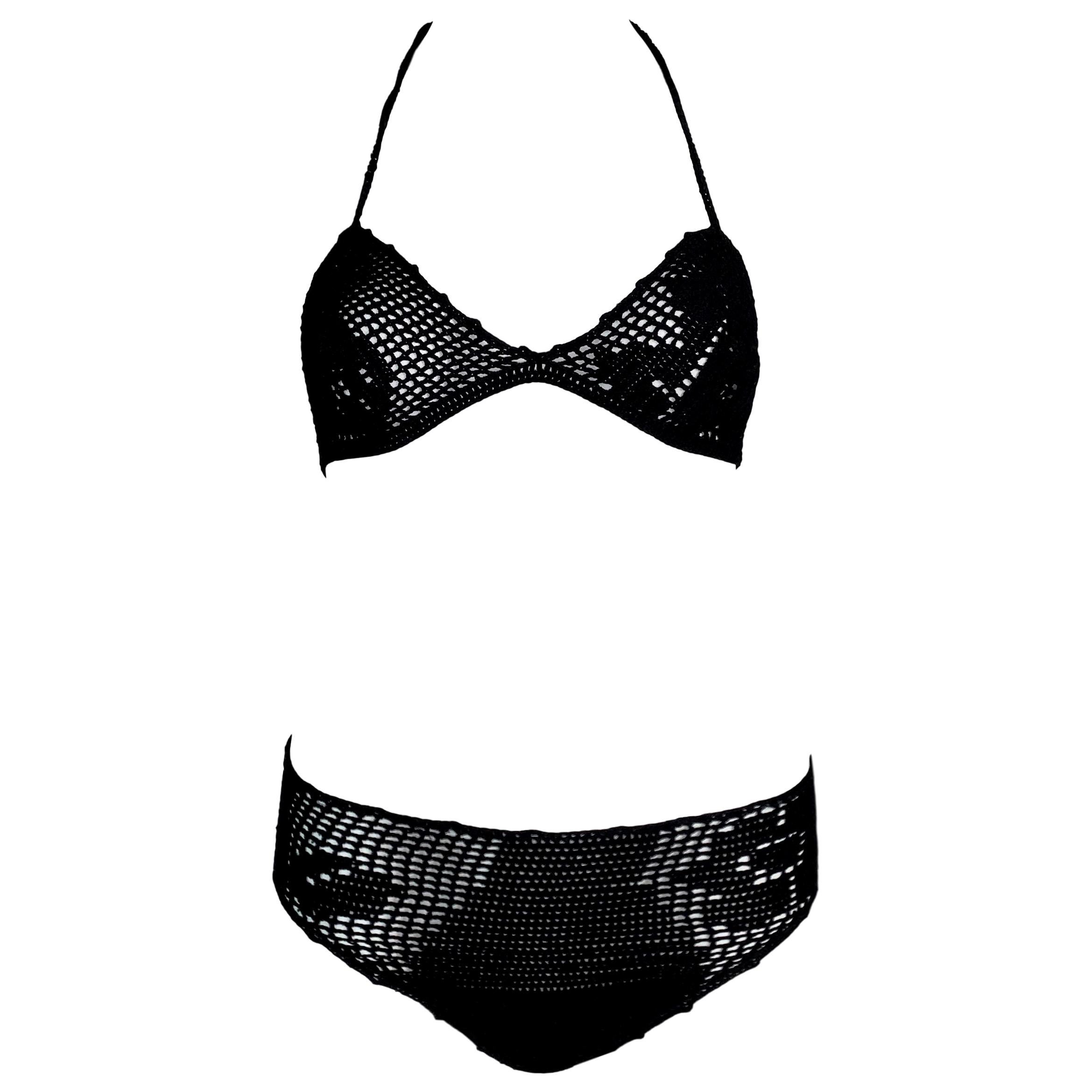 S/S 1997 Dolce & Gabbana Sheer Black Crochet Bikini Swimwear