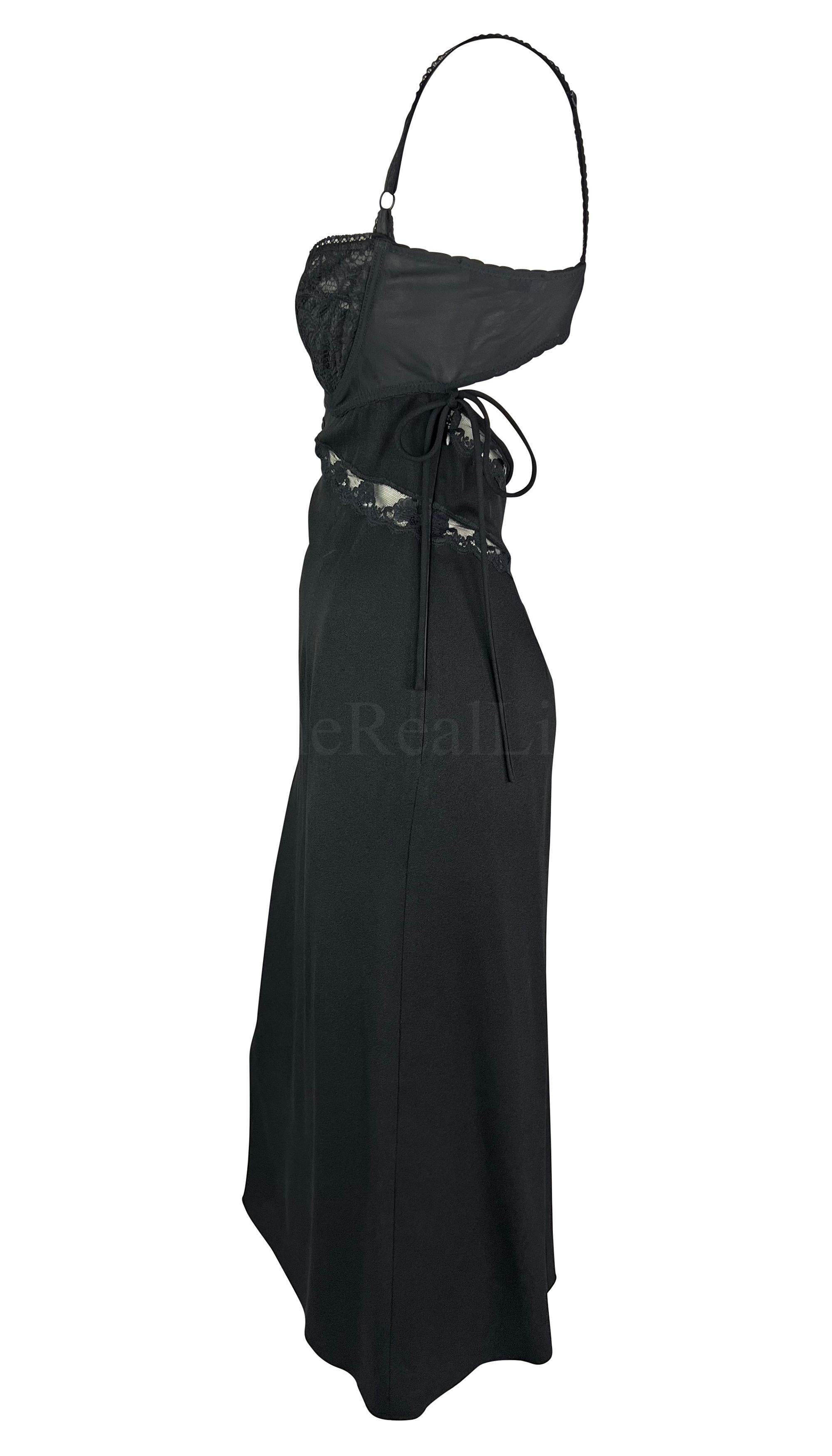 S/S 1997 Dolce & Gabbana Vestido recortado de encaje negro transparente con corpiño elástico en Excelente estado para la venta en West Hollywood, CA