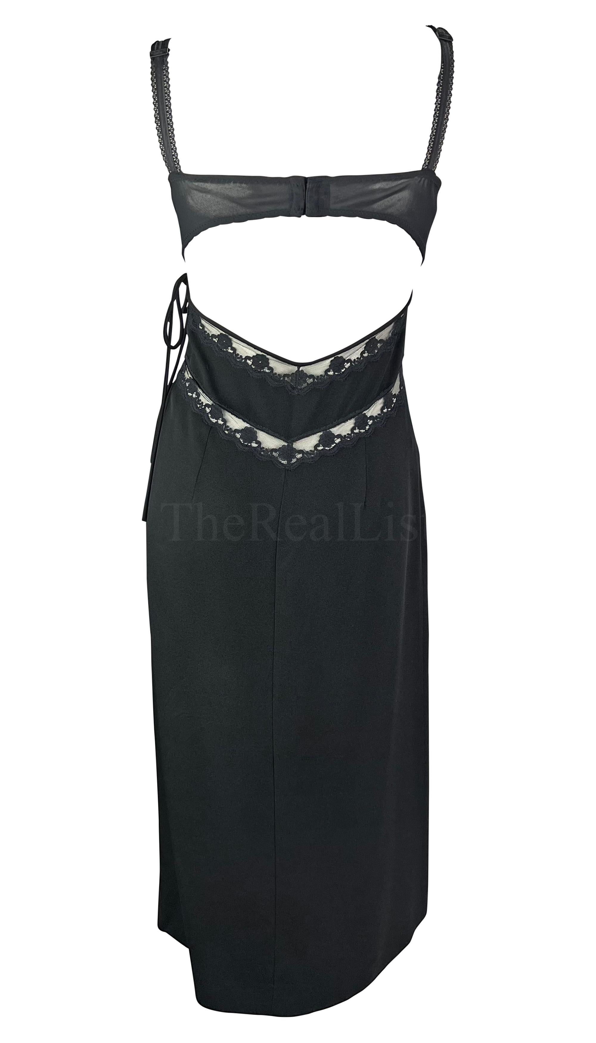 Women's S/S 1997 Dolce & Gabbana Sheer Black Lace Bustier Stretch Cutout Slip Dress For Sale