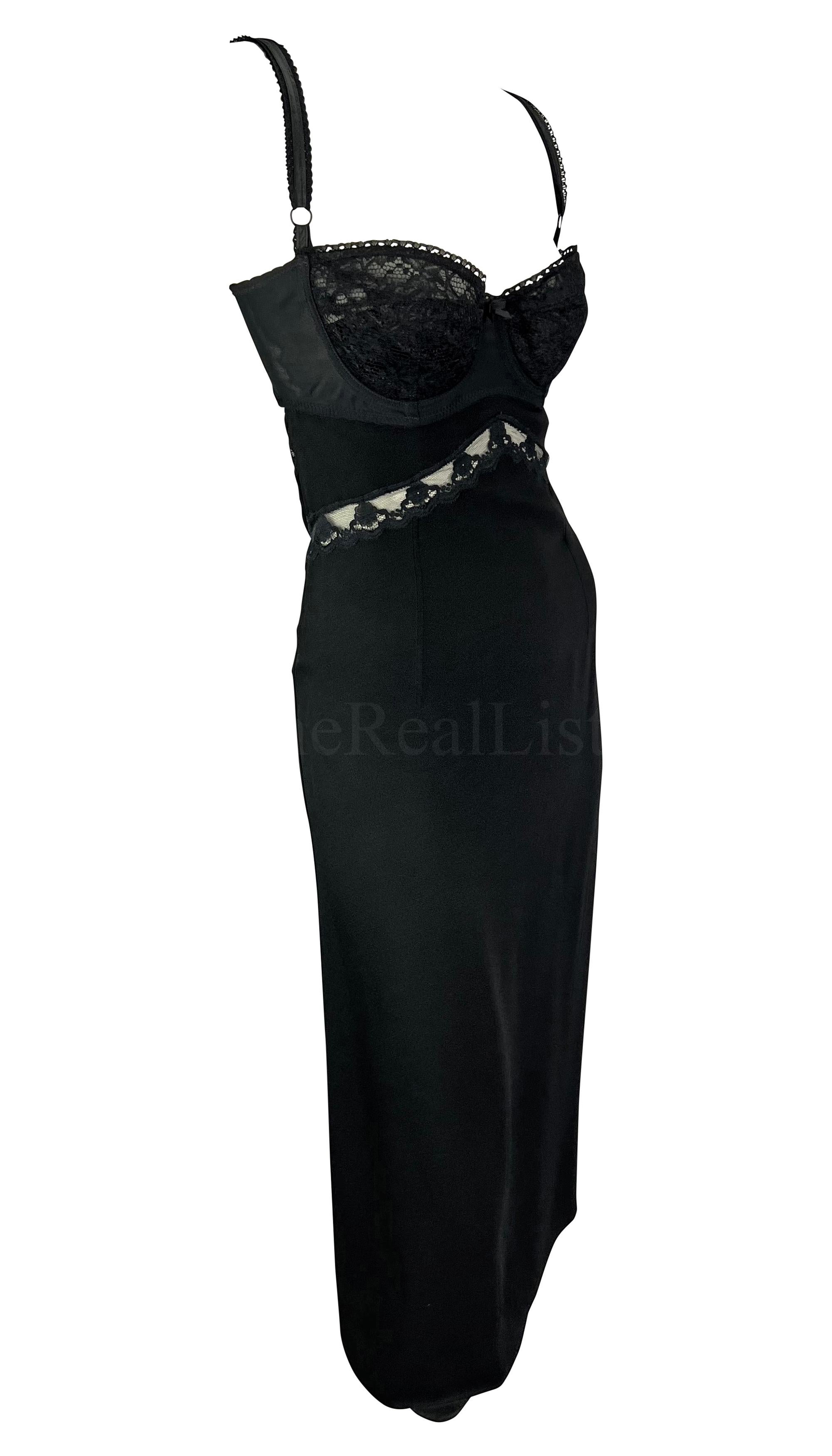 S/S 1997 Dolce & Gabbana Sheer Black Lace Bustier Stretch Cutout Slip Dress For Sale 1