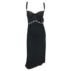 Vintage S/S 1997 Dolce & Gabbana Sheer Black Lace Bustier Stretch Cutout Slip Dress