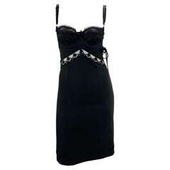 S/S 1997 Dolce & Gabbana Sheer Black Lace Bustier Stretch Cutout Slip Dress