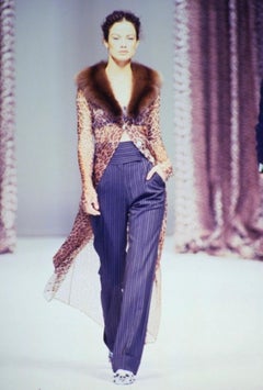 S/S 1997 Dolce & Gabbana Sheer Leopard Print Mink Fur Full-Length Cardigan Dress