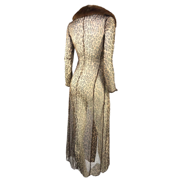 Women's S/S 1997 Dolce & Gabbana Sheer Cheetah Print Full-Length Cardigan Dress Fur For Sale