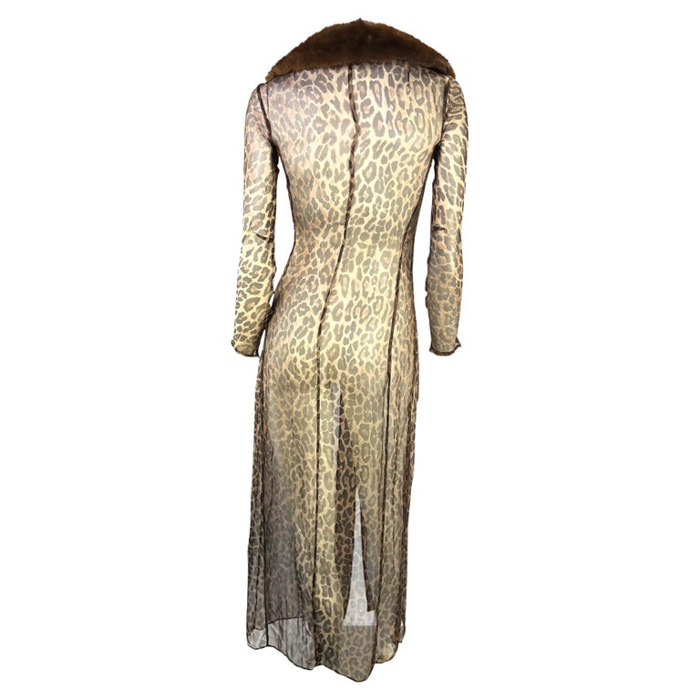 S/S 1997 Dolce & Gabbana Sheer Cheetah Print Full-Length Cardigan Dress Fur For Sale 2