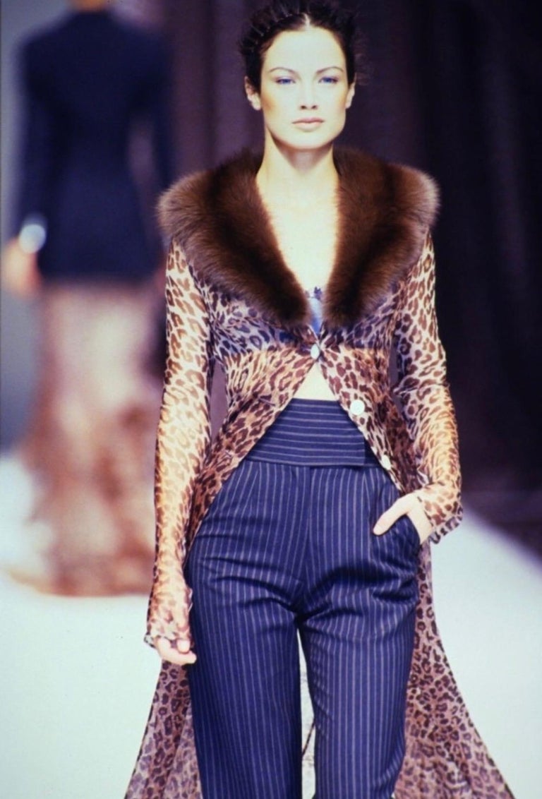 S/S 1997 Dolce & Gabbana Sheer Cheetah Print Full-Length Cardigan Dress Fur For Sale 3