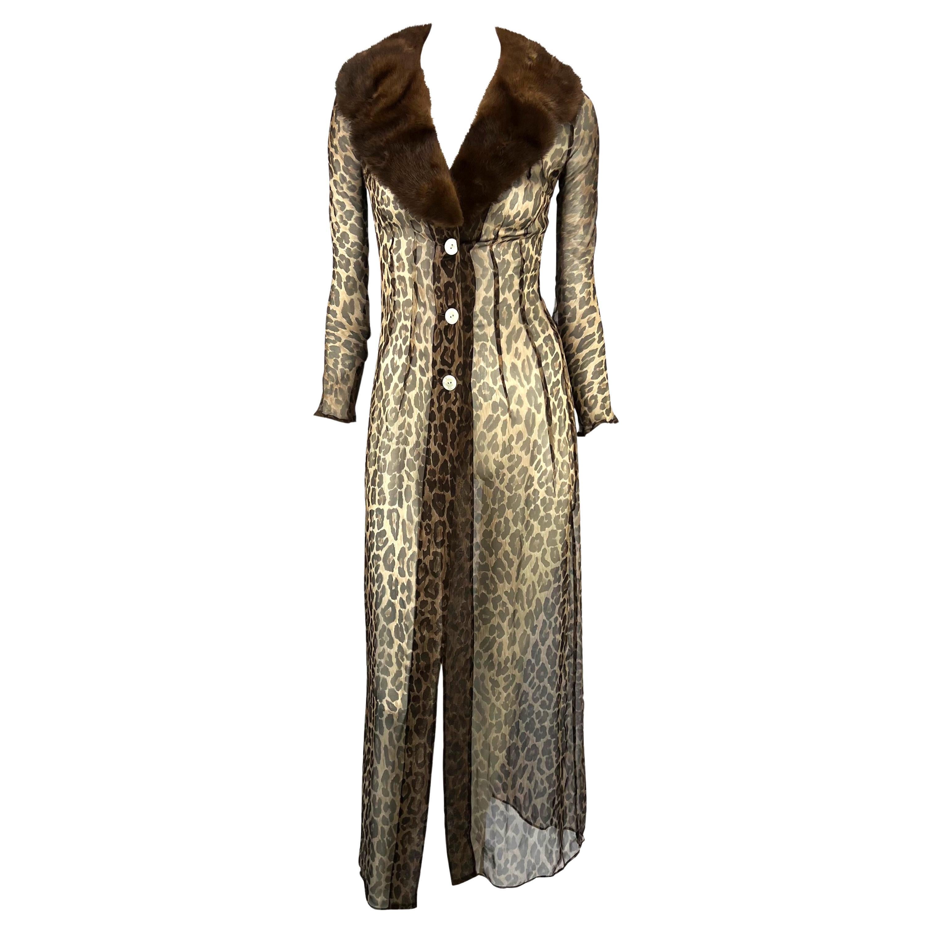 S/S 1997 Dolce & Gabbana Sheer Cheetah Print Full-Length Cardigan Dress Fur