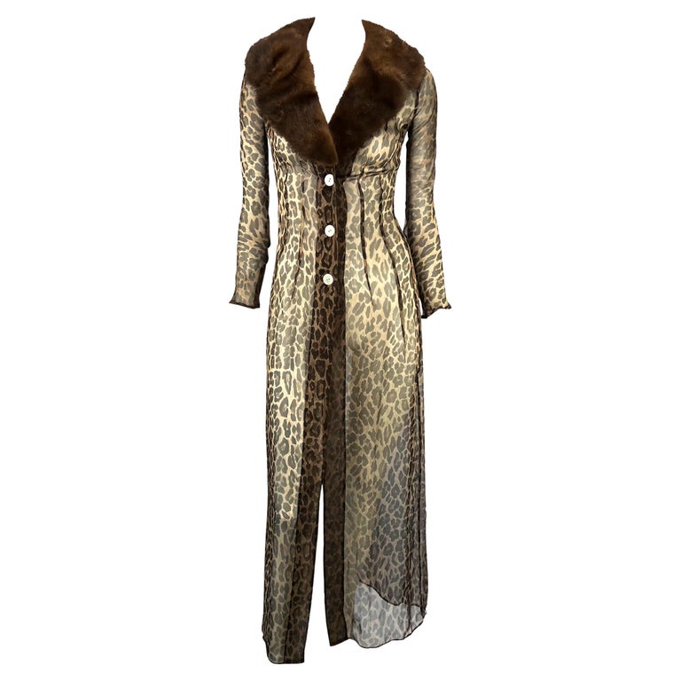 S/S 1997 Dolce & Gabbana Sheer Cheetah Print Full-Length Cardigan Dress Fur For Sale