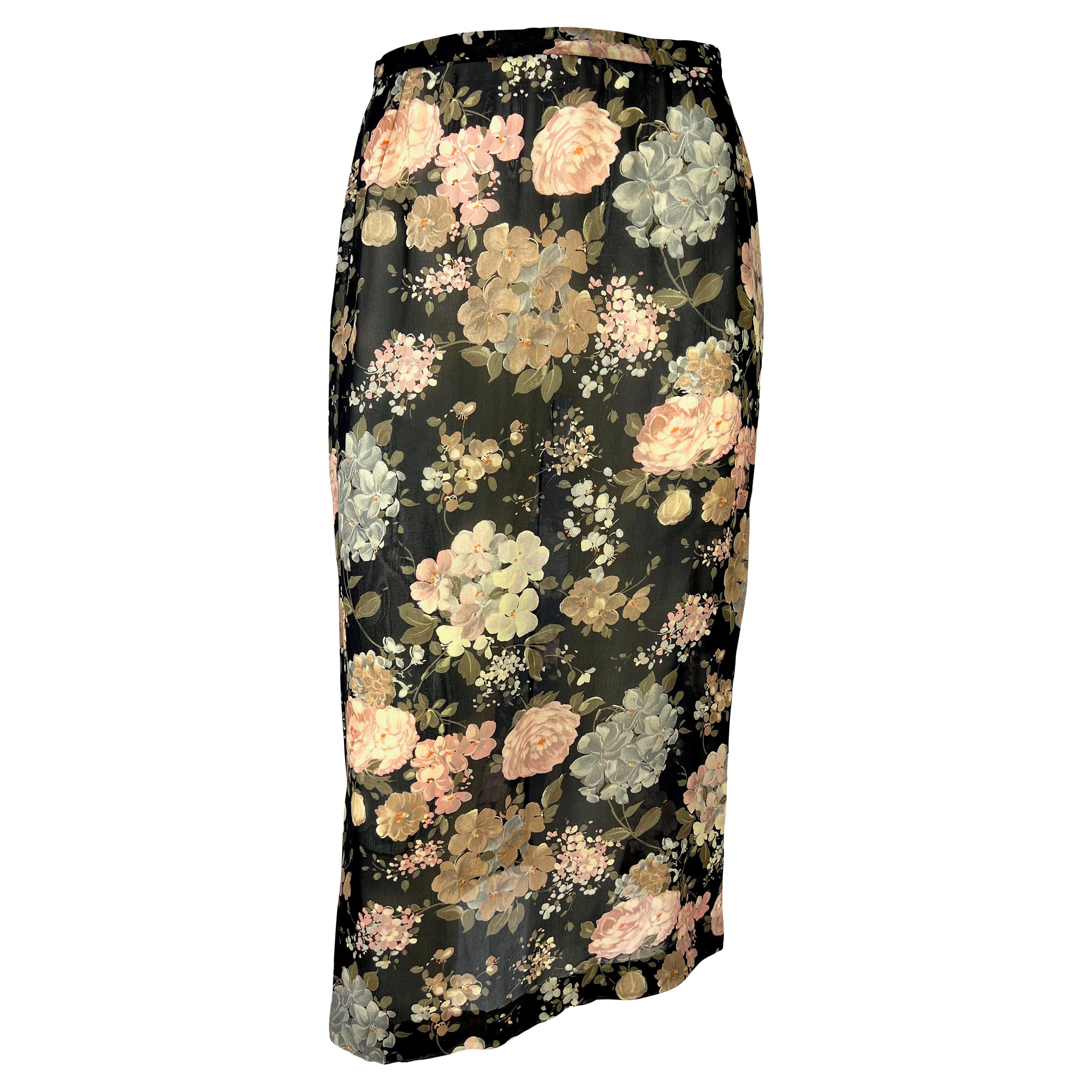 S/S 1997 Dolce & Gabbana Sheer Floral Black Pencil Bodycon Pin-Up Skirt