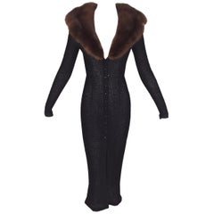 S/S 1997 Dolce & Gabbana Sheer Knit 40's Pin-Up Sweater Dress Mink Fur 38 XS