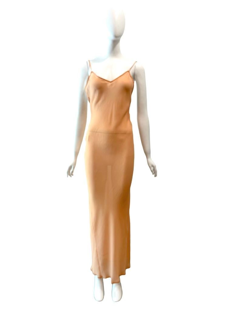 Brown S/S 1997 Dolce & Gabbana Sheer Peachy Nude Silk Slip Dress 40 For Sale
