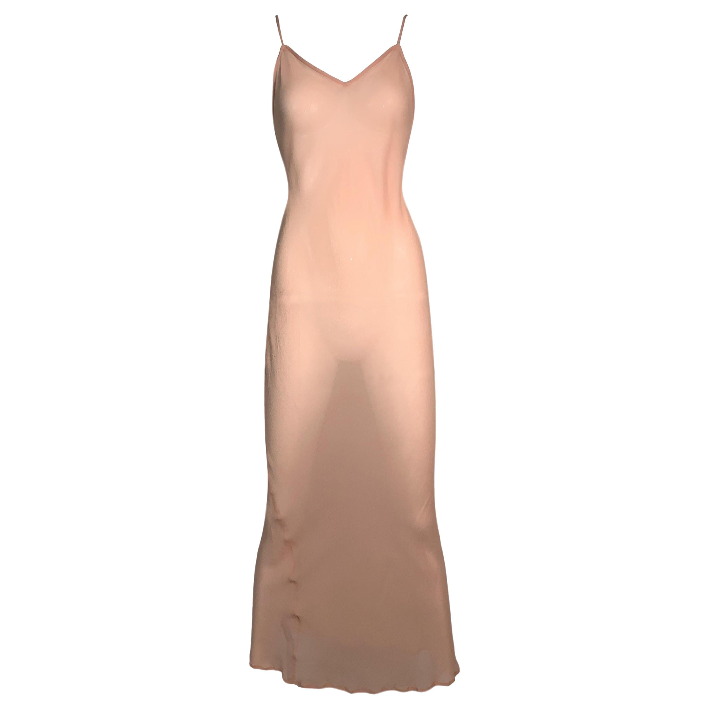 S/S 1997 Dolce & Gabbana Sheer Peachy Nude Silk Slip Maxi Dress 42