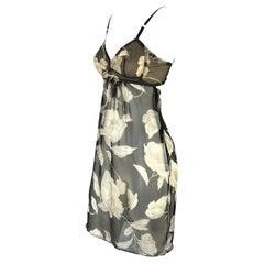 S/S 1997 Dolce & Gabbana Schwarzes Mini-Babydoll-Kleid aus hauchdünner Seide und Chiffon mit Blumenmuster