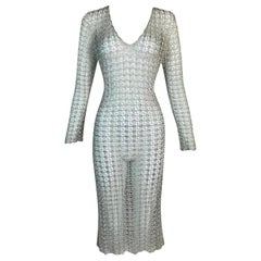 S/S 1997 Dolce & Gabbana Sheer Silver Knit Midi Dress