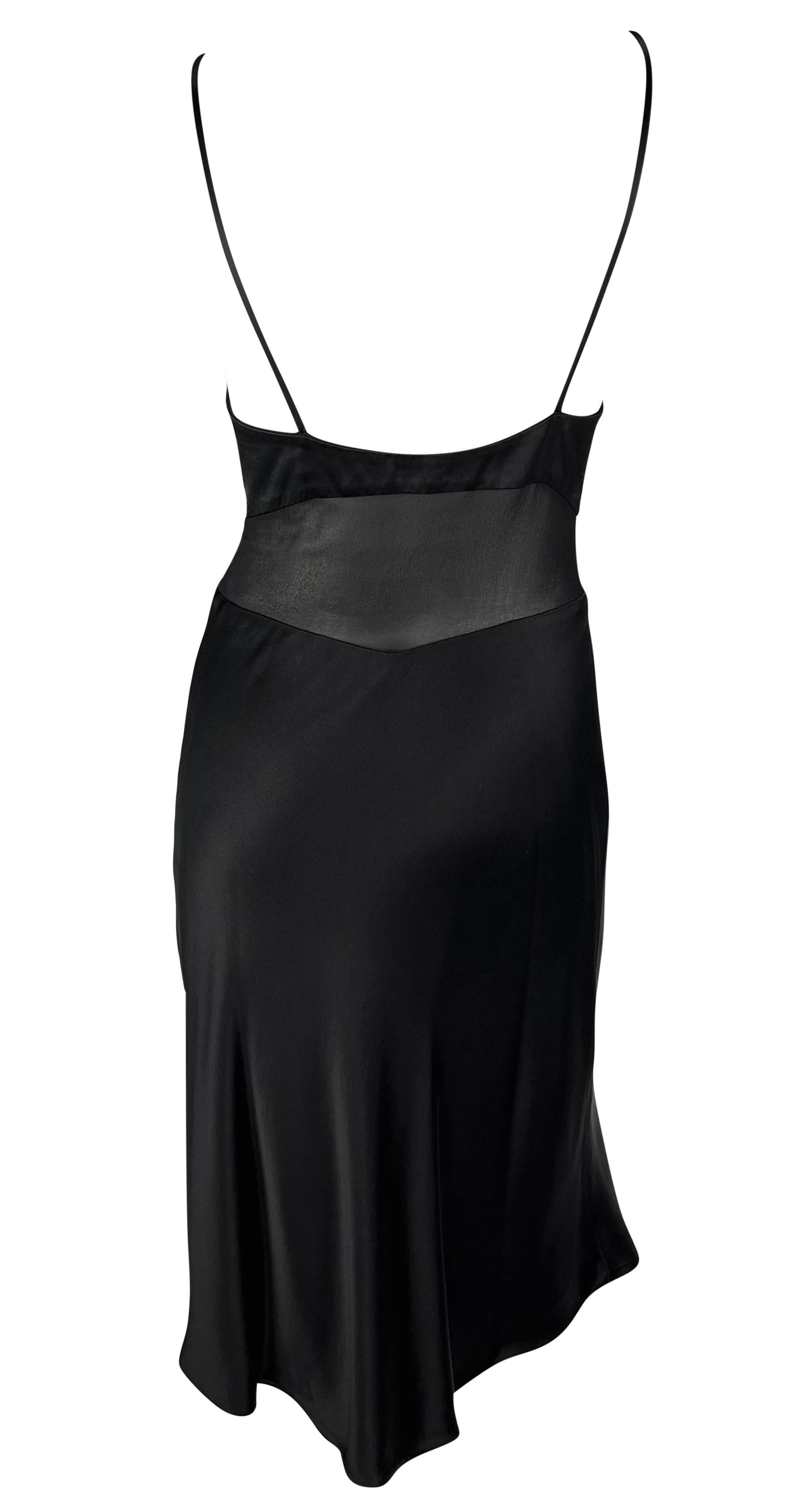 S/S 1997 Gianni Versace Noir Satin Cowl Neck Sheer Waist Flare Midi Dress en vente 1