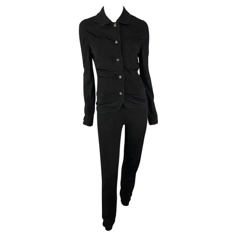 S/S 1997 Gianni Versace Black Scalloped Stretch Medusa Pant Set For Sale
