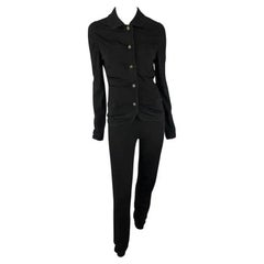 S/S 1997 Gianni Versace Conjunto Pantalón Medusa Elástico Festoneado Negro