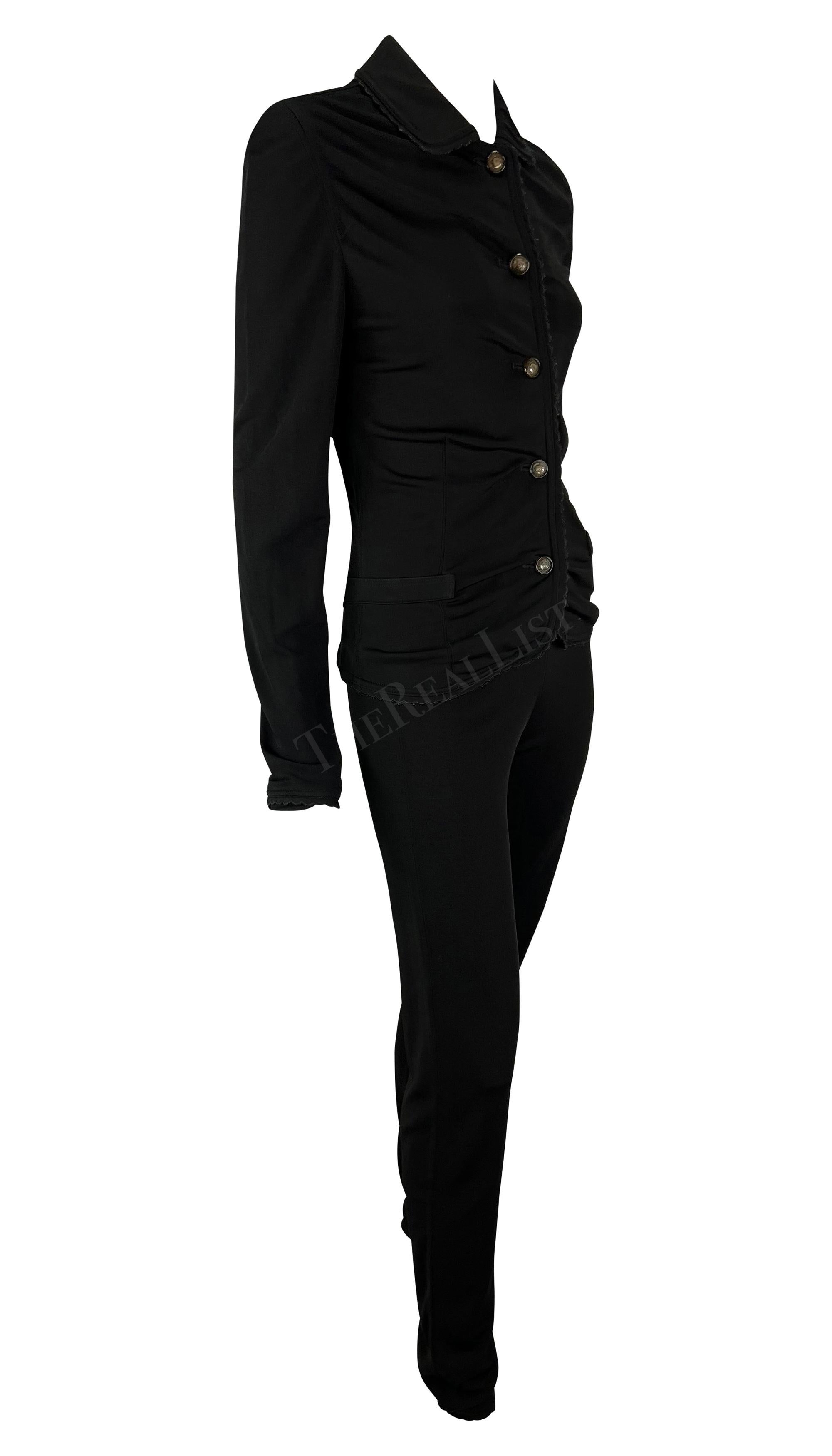 S/S 1997 Gianni Versace Black Scalloped Stretch Medusa Pant Set For Sale 1