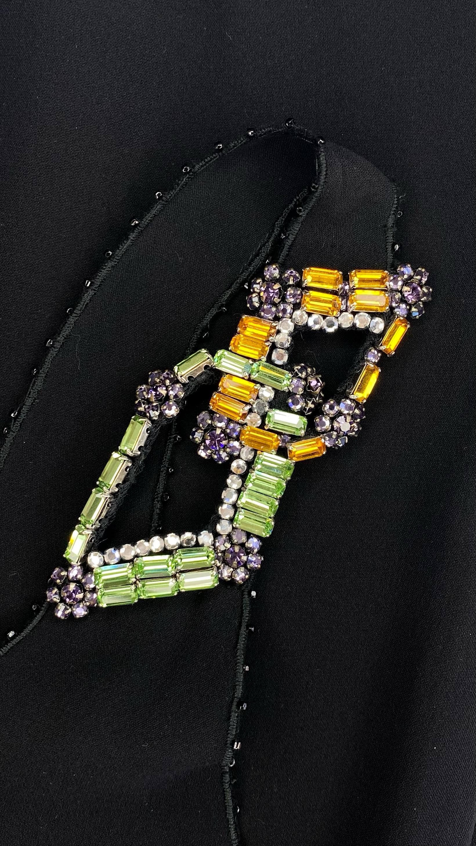 S/S 1997 - Gianni Versace Couture - Robe noire à manches longues avec perles et strass Pour femmes en vente