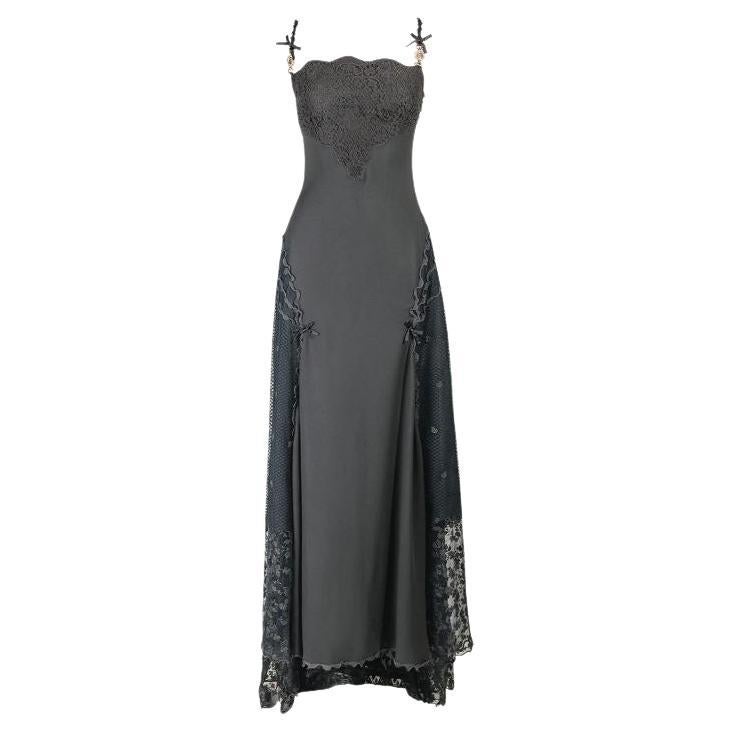 S/S 1997 Gianni Versace Couture Charcoal Gray Lace Gown