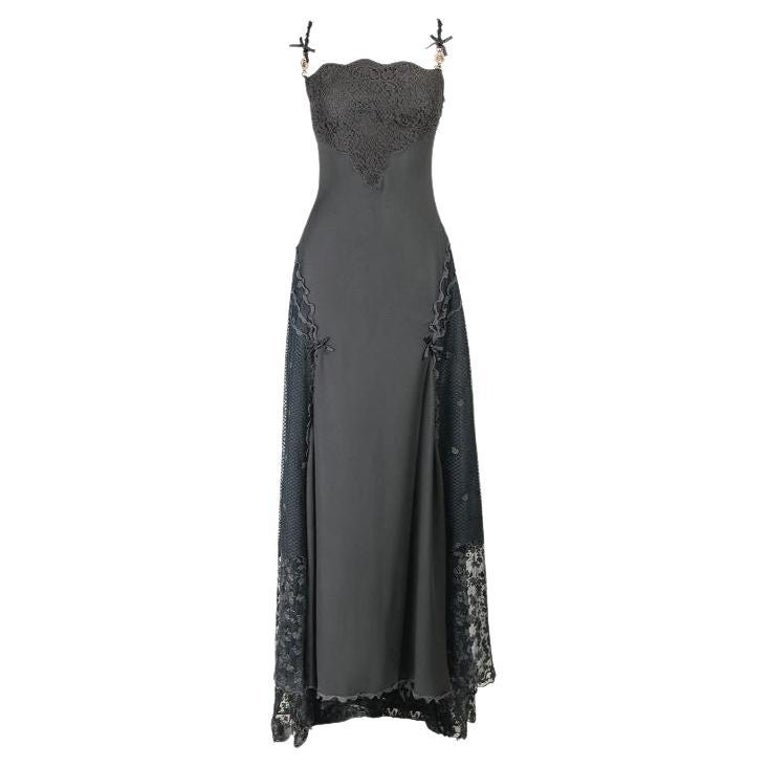 S/S 1997 Gianni Versace Couture Charcoal Gray Lace Gown at 1stDibs S/S 1997 Gianni Versace Couture Charcoal Gray Lace Gown at 1stDibs