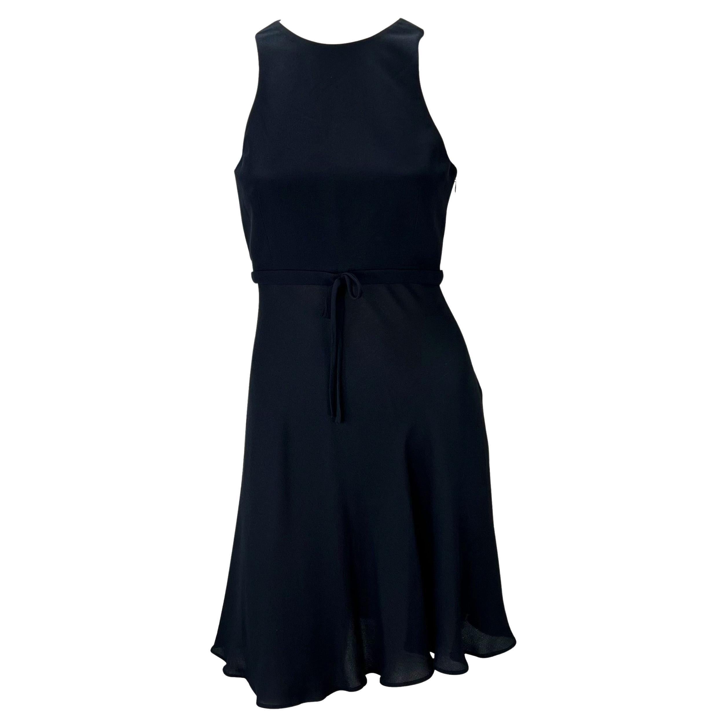 Nero P/E 1997 Gianni Versace Couture Runway Ad Navy Silk Backless Tie Flare Dress in vendita