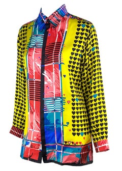 S/S 1997 Gianni Versace Couture Silk Medusa Pop Art Heart Print Mens Button Up