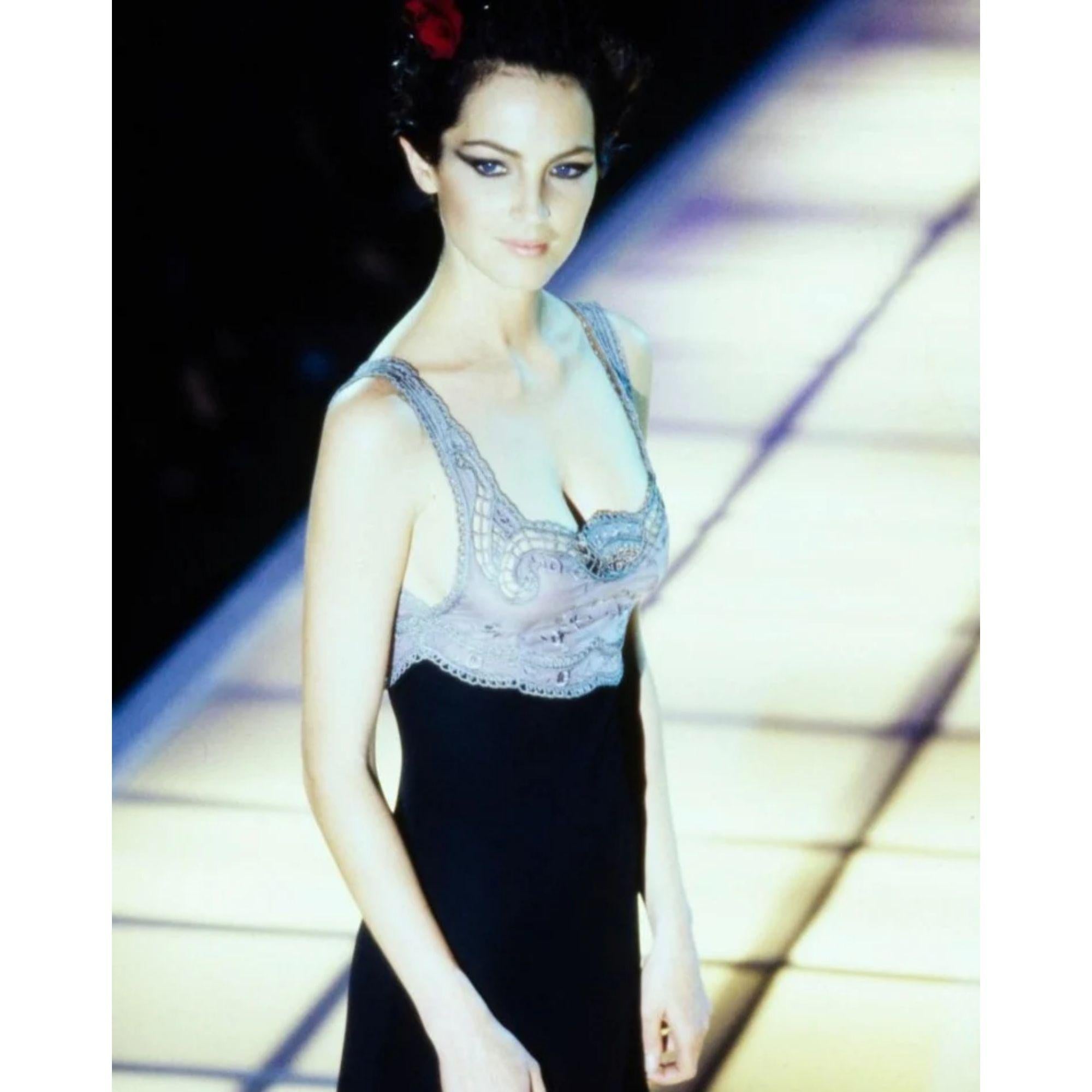 S/S 1997 Gianni Versace Gray Lace Bustier Midi Dress 1