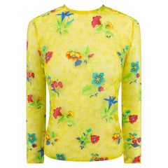 S/S 1997 Gianni Versace Pasarela Top de manga larga de malla floral amarillo brillante transparente