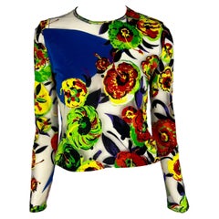 S/S 1997 Gianni Versace Runway Sheer Pop Art Floral Abstract Print Tulle Top