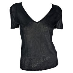 S/S 1997 Gianni Versace Scallop Knit Sheer Viscose V-Neck Black Sweater Top