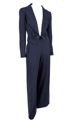 S/S 1997 Givenchy by John Galliano Cropped Navy Blue Oversized Pantsuit