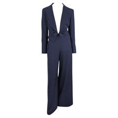 S/S 1997 Givenchy by John Galliano Cropped Navy Blue Oversized Pantsuit