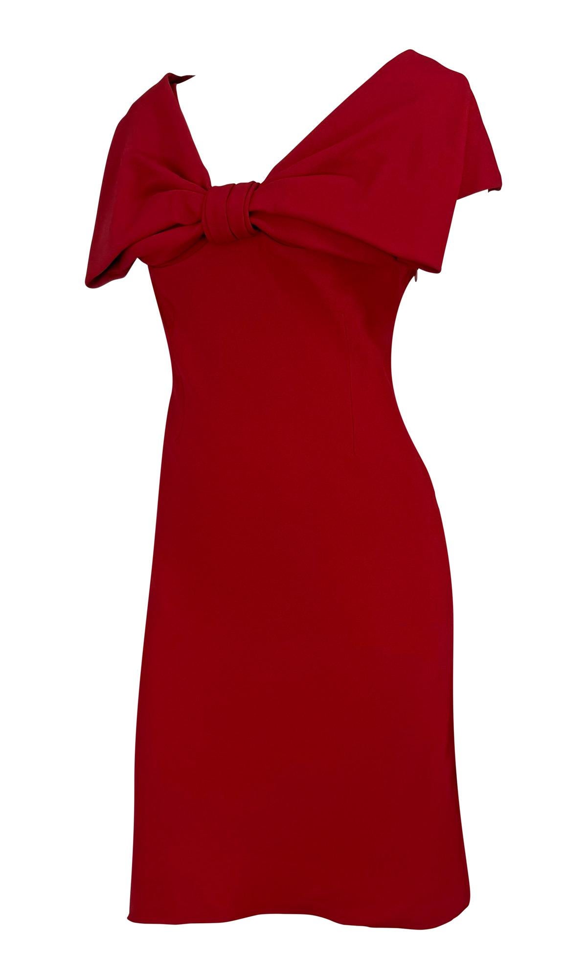 S/S 1997 Givenchy by John Galliano Vestido rojo con lazo de gran tamaño y gran escote Rojo en venta
