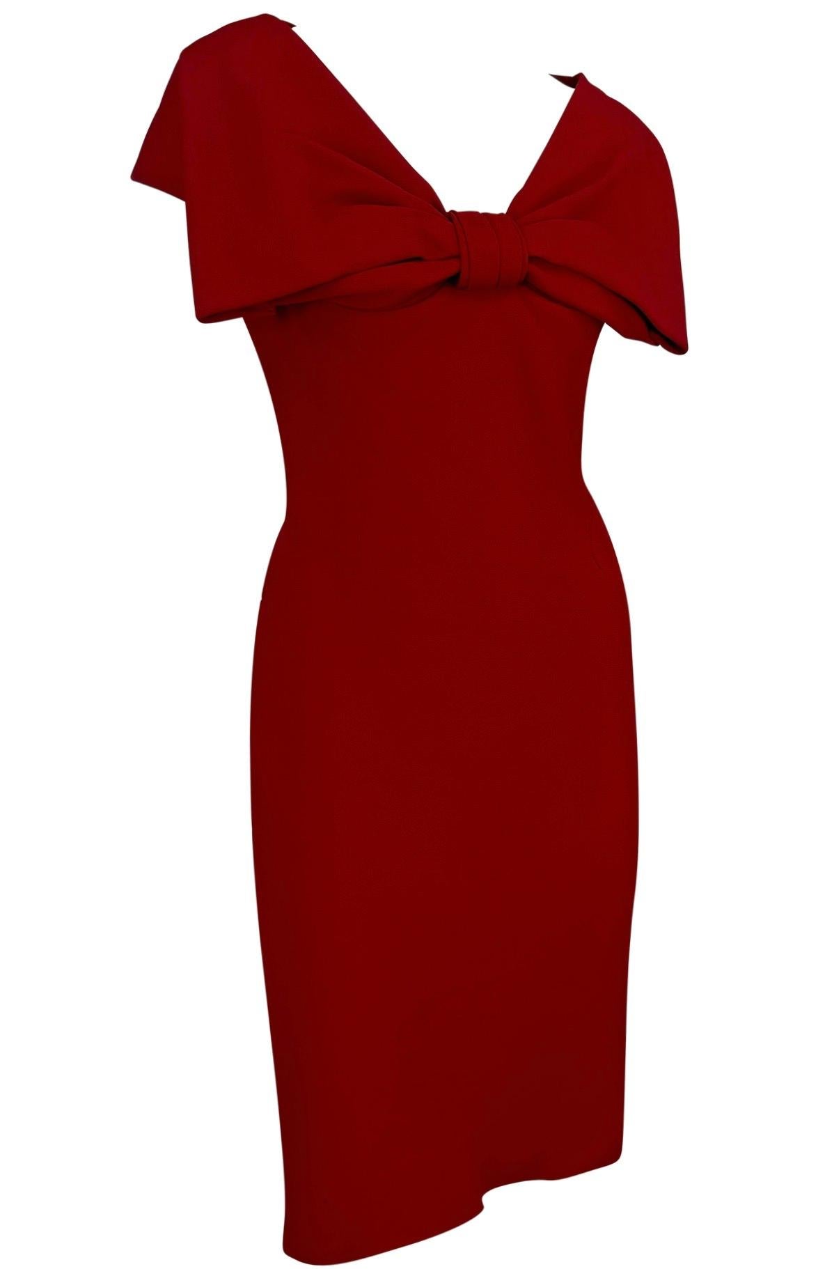 S/S 1997 Givenchy by John Galliano Vestido rojo con lazo de gran tamaño y gran escote en venta 1