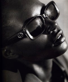 S/S 1997 Gucci by Tom Ford Ad Blue Metallic GG Logo Rectangular Sunglasses