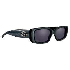 S/S 1997 Gucci by Tom Ford Ad Blue Metallic GG Logo Rectangular Sunglasses