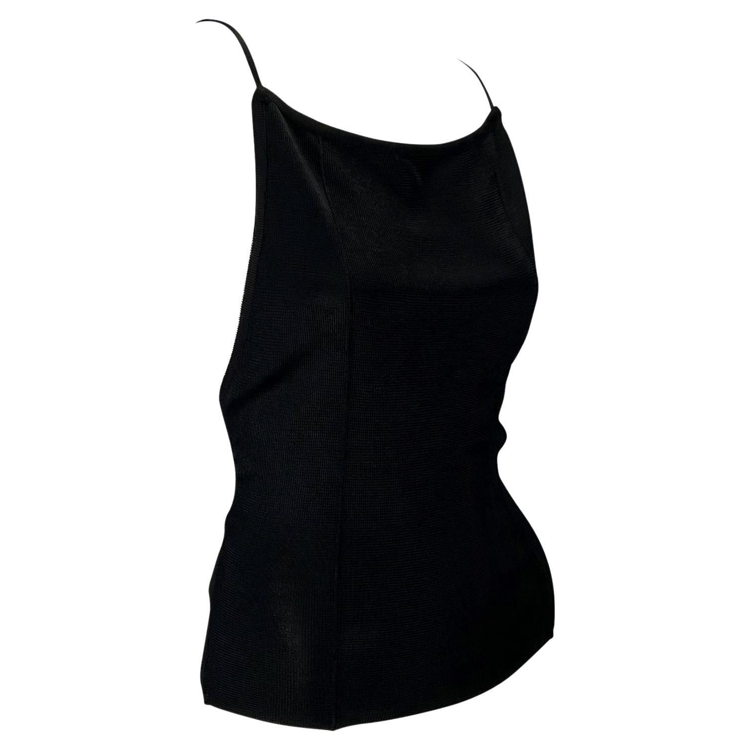 Donna P/E 1997 Gucci by Tom Ford Top nero senza schienale in maglia di viscosa semitrasparente stretch