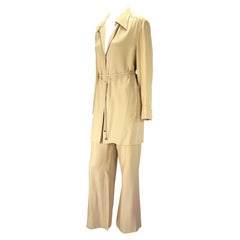 S/S 1997 Gucci by Tom Ford Beige Asymmetric Panel Wide Leg Belted Pantsuit