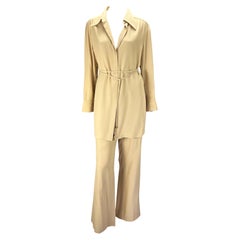 S/S 1997 Gucci by Tom Ford Beige Asymmetric Panel Wide Leg Belted Pantsuit 