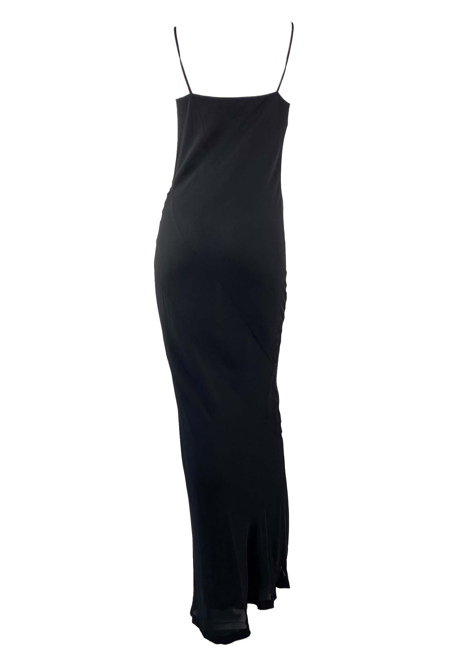 S/S 1997 Gucci by Tom Ford Black Diagonal Cut Sheer Silk Column Dress Slip For Sale 2