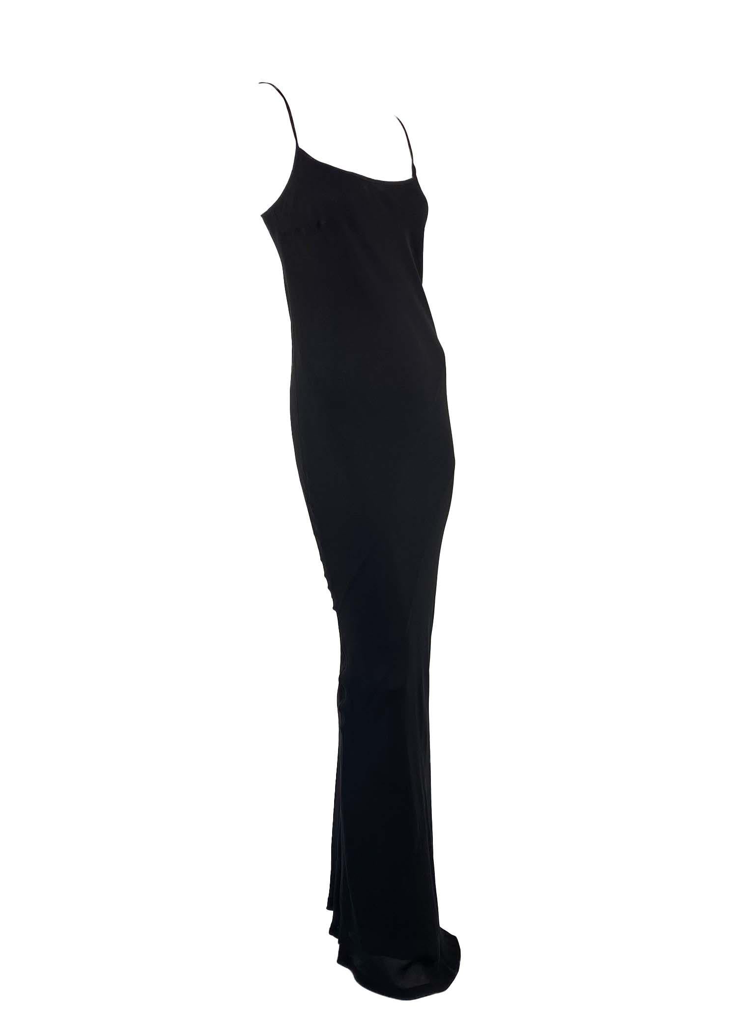 S/S 1997 Gucci by Tom Ford Black Diagonal Cut Sheer Silk Column Dress Slip For Sale 4