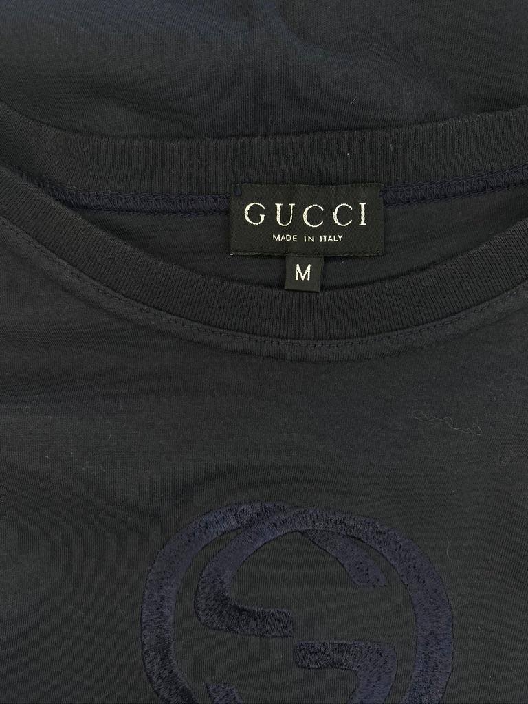 S/S 1997 Gucci by Tom Ford Black 'GG' Logo Embroidered Cotton T-Shirt  For Sale 1