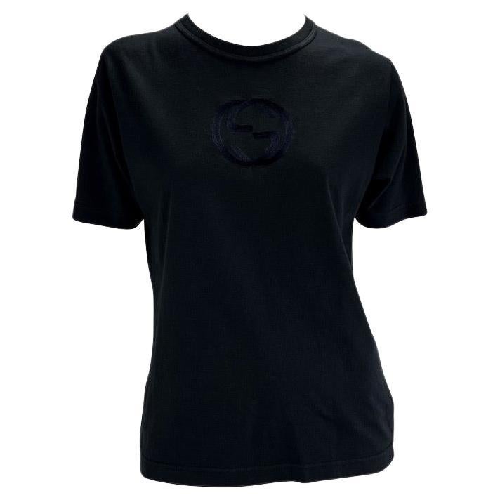S/S 1997 Gucci by Tom Ford Black 'GG' Logo Embroidered Cotton T-Shirt  For Sale