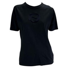 S/S 1997 Gucci by Tom Ford Black 'GG' Logo Embroidered Cotton T-Shirt 
