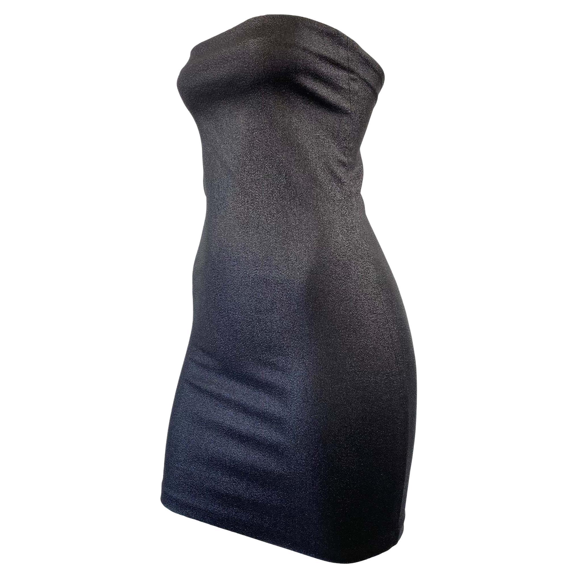 S/S 1997 Gucci by Tom Ford Black Grey Metallic Mini Stretch Strapless Tube Dress For Sale