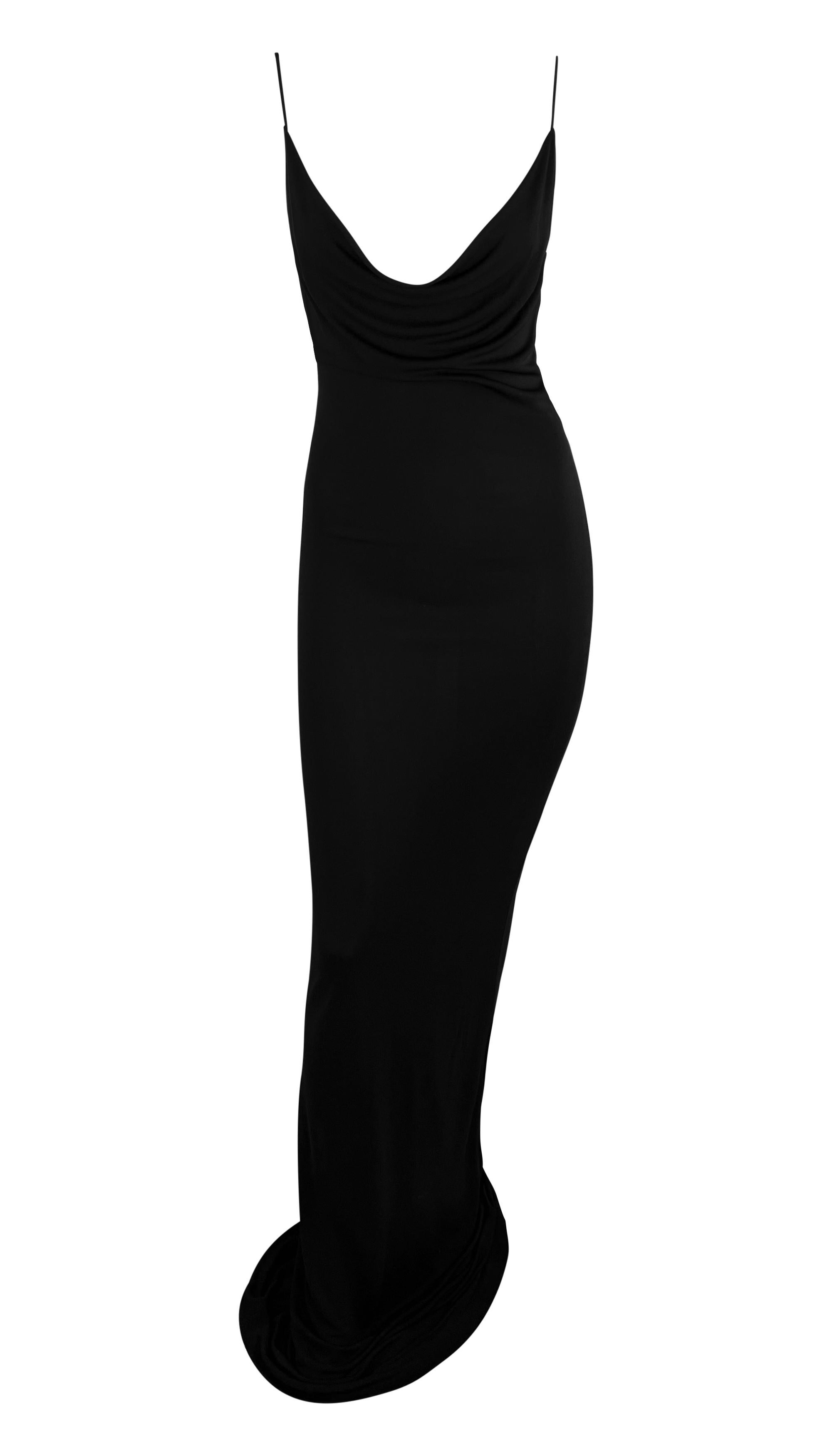 S/S 1997 Gucci by Tom Ford Black Plunging Cowl Bodycon Column Slip Gown In Excellent Condition In West Hollywood, CA