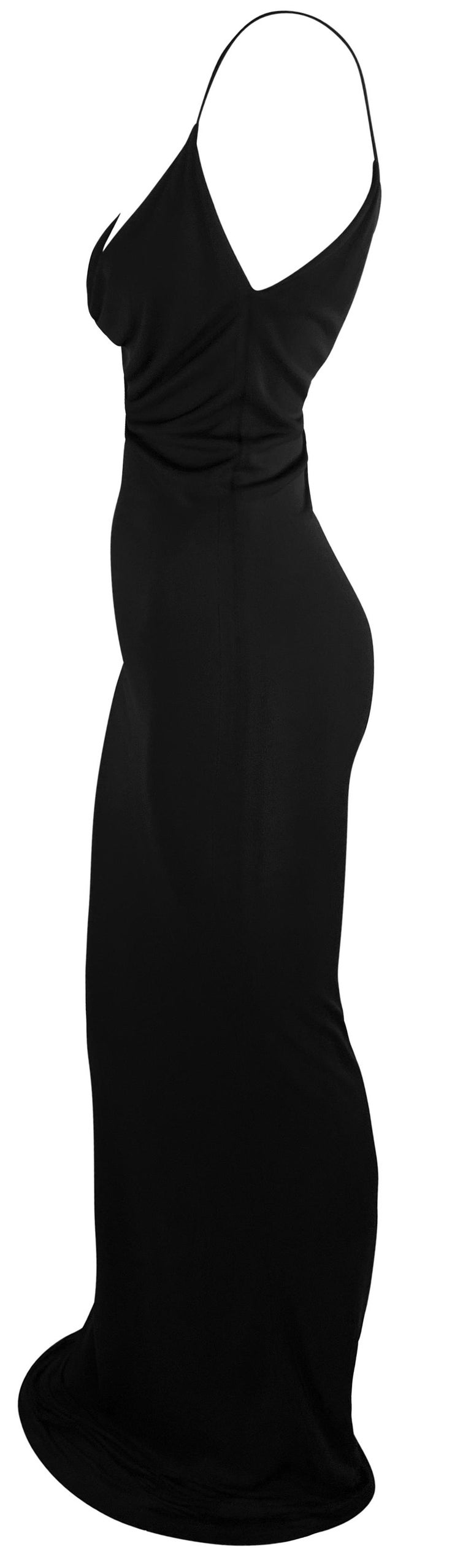 S/S 1997 Gucci by Tom Ford Black Plunging Cowl Bodycon Column Slip Gown S/S 1997 Gucci by Tom Ford Black Plunging Cowl Bodycon Column Slip Gown